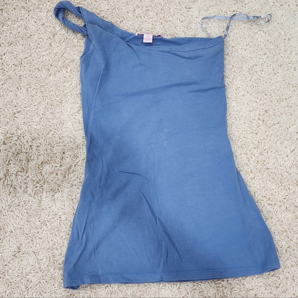 One shoulder blue tank